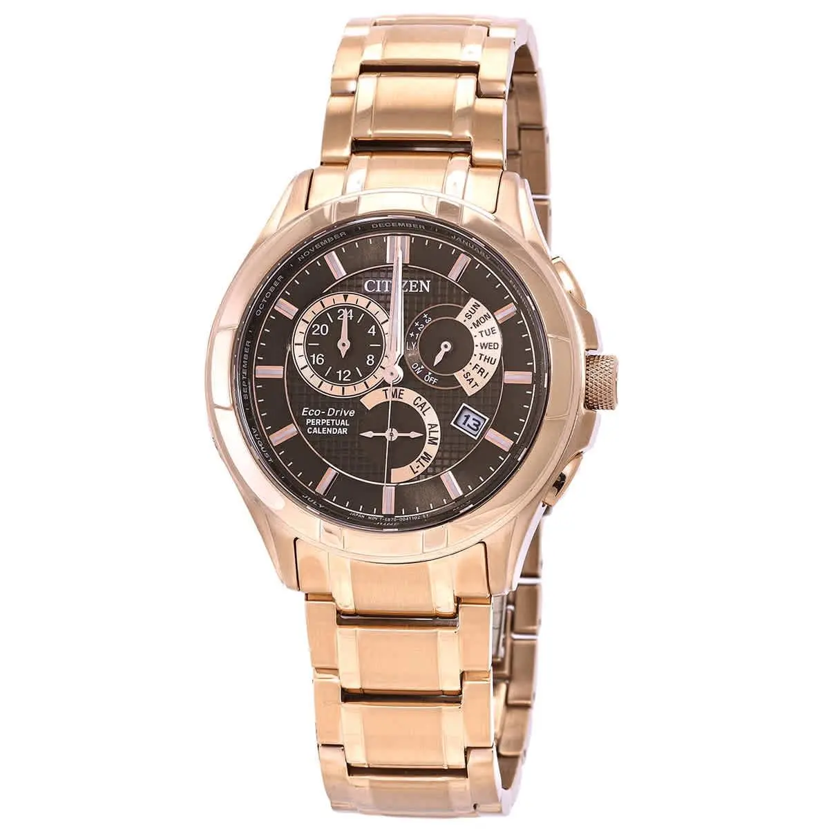 Citizen Eco-drive Perpetual Gmt Brown Dial Men`s Watch BL8163-50X
