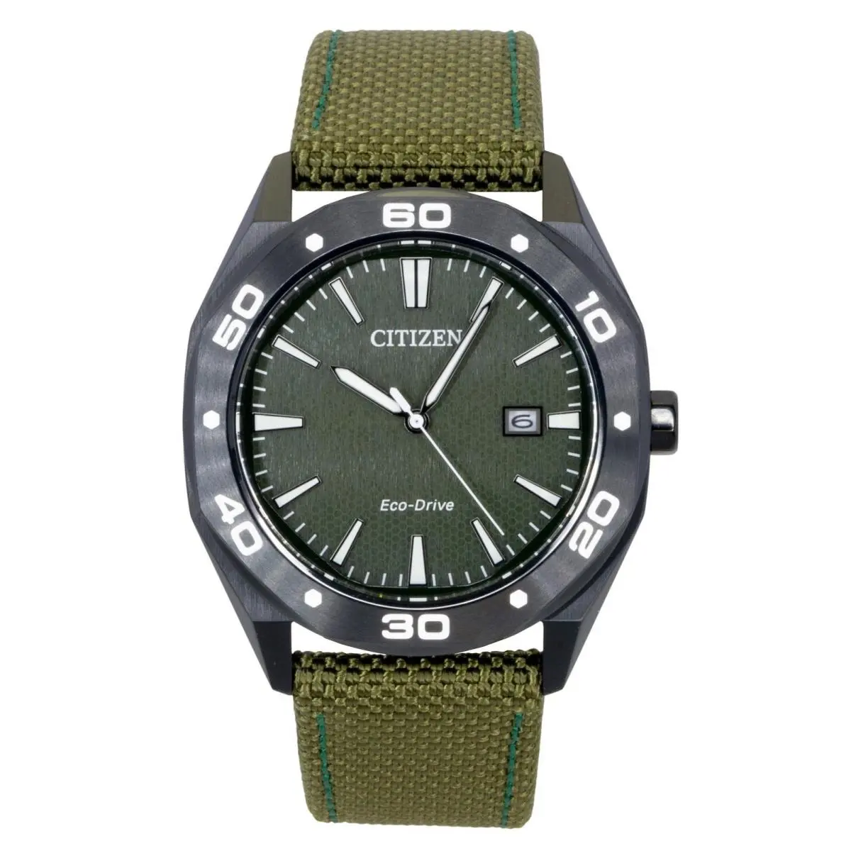 Eco-drive Nylon Strap Green Dial Casual 100M Men`s Watch BM7635-01X by Citizen