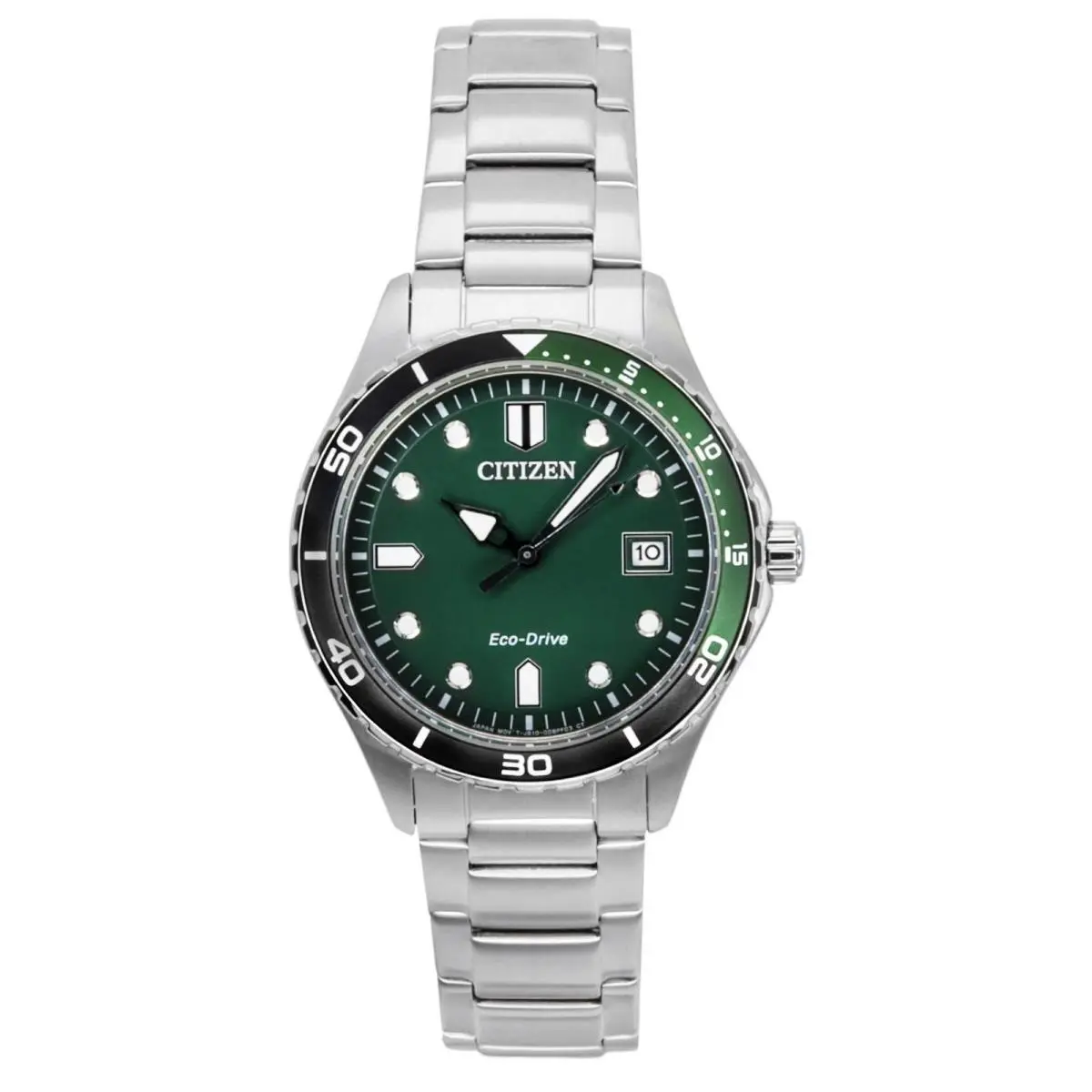Eco-drive Stainless Steel Green Dial AW1828-80X 100M Unisex Watch by Citizen