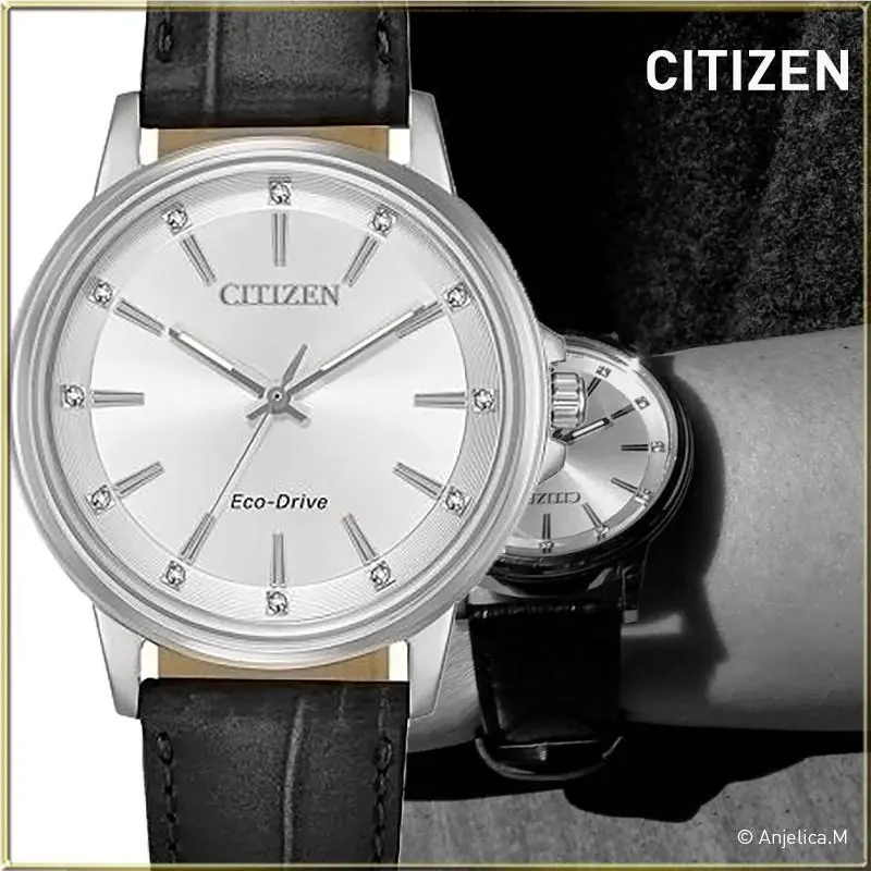 Chandler Eco-drive Silver Dial Crystal Black Leather Watch FE7030-14A by Citizen