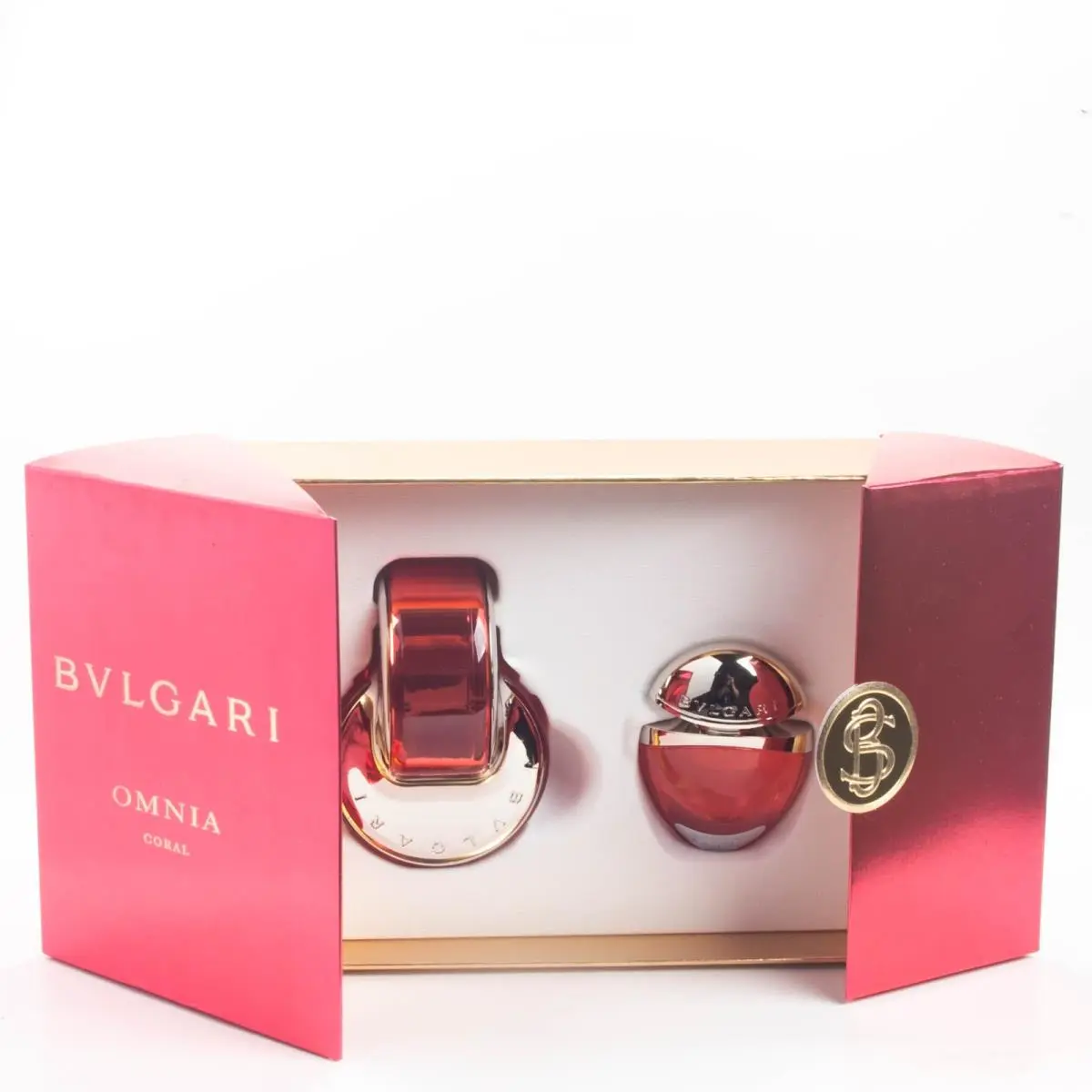 Bvlgari Omnia Coral Gift Set 2.2OZ Edt + .5OZ Charm For Women Perfume Box