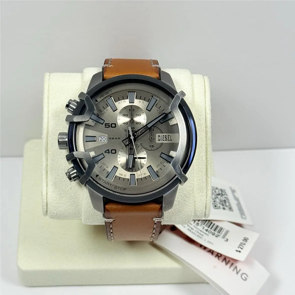 Griffed DZ4569 Chronograph Gray Sunray Dial Brown Leather Men’s Watch by Diesel