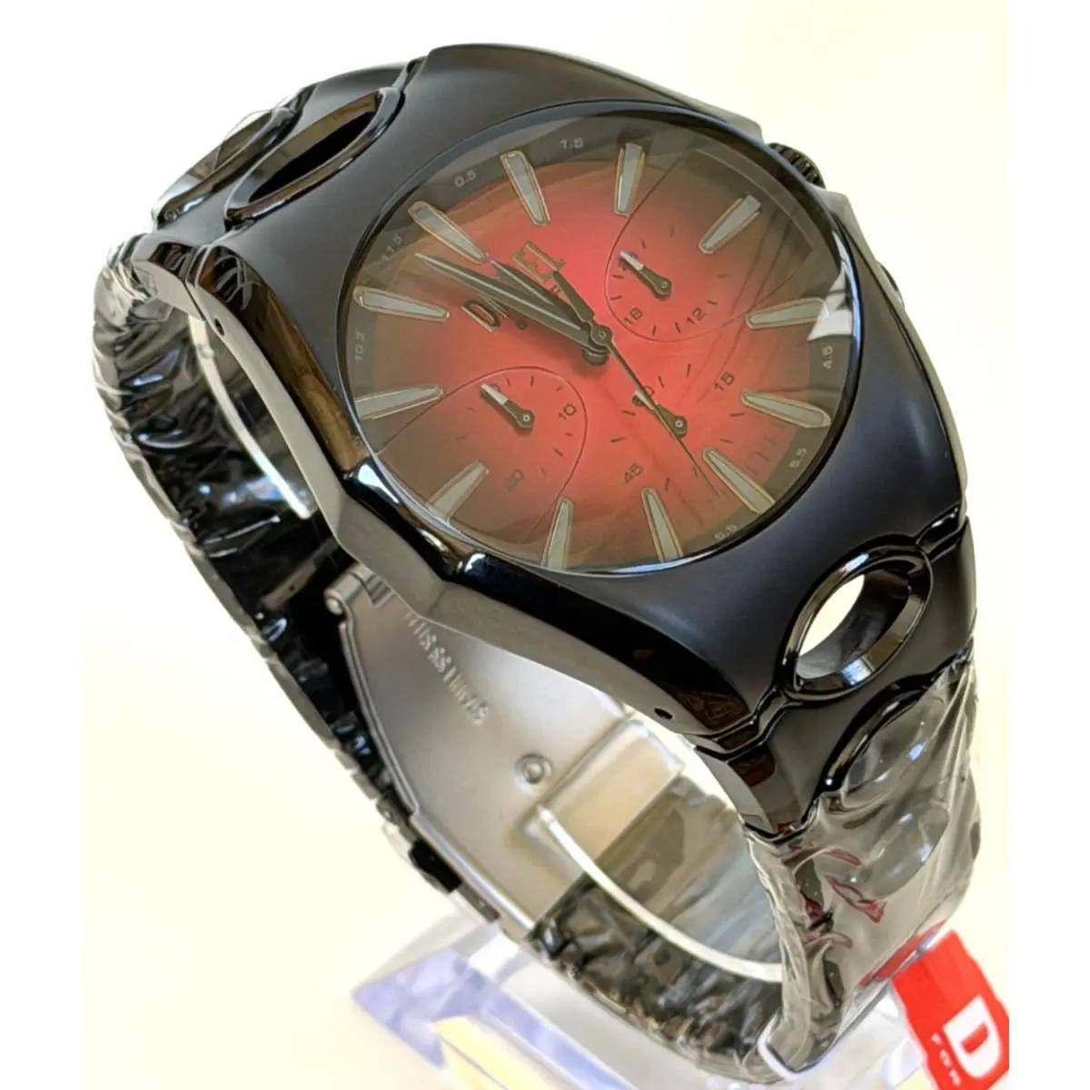 DZ4696 D-curve 48mm Black IP /red Dial Men`s Watch Gift Box by Diesel
