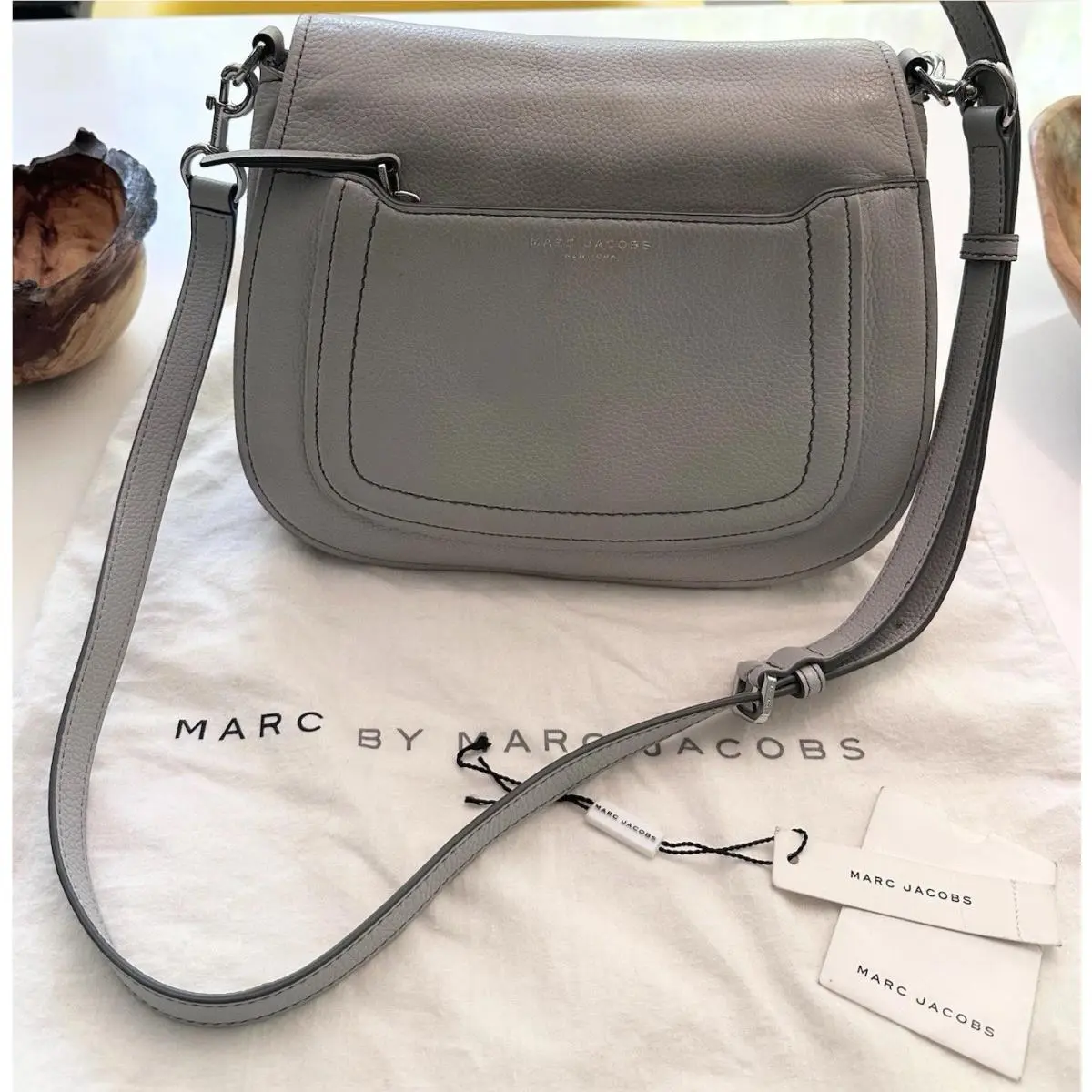 Empire City Leather Messenger Crossbody Bag Gray Flap Dust Bag by Marc Jacobs