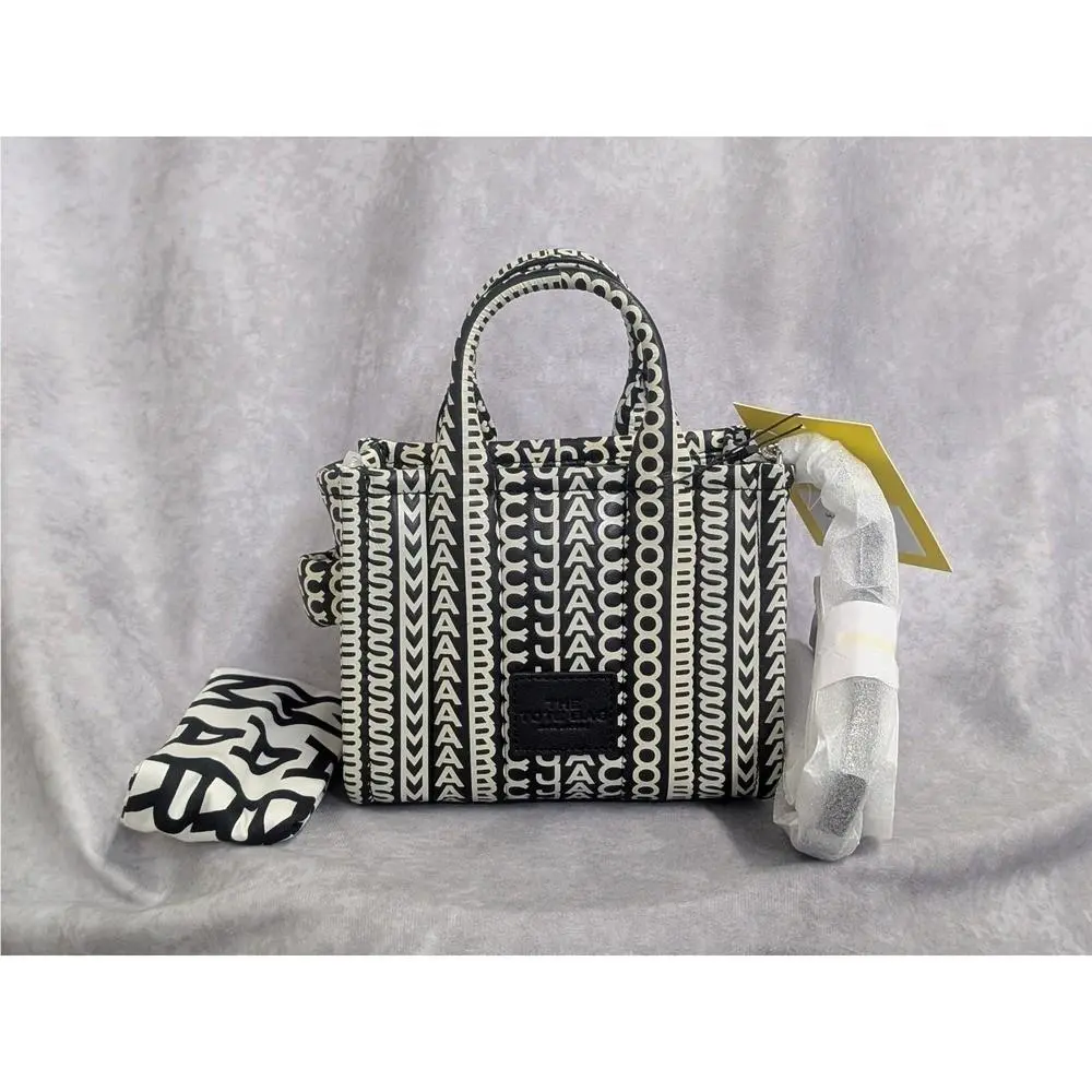 The Monogram Leather Mini Tote Bag Black / White by Marc Jacobs