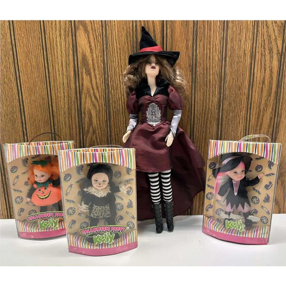 3 Nip 2007 Halloween Barbie Kelly Dolls Full Set Plus Barbie Witch Dressed Doll