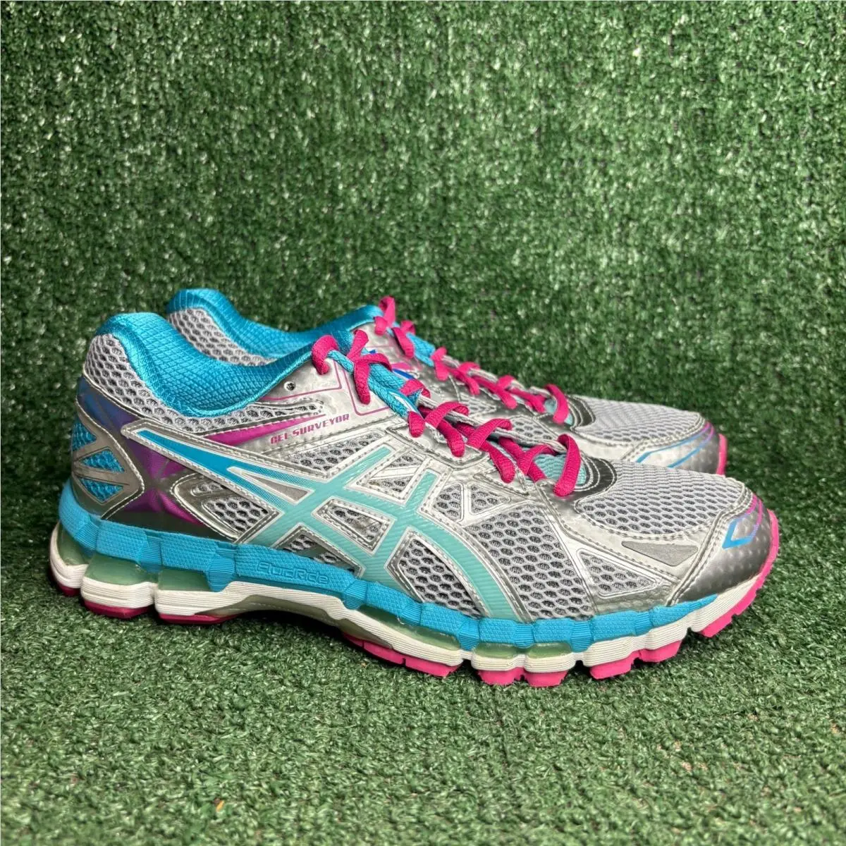 Asics Gel Surveyor 3 Vintage Running Shoes Silver Teal Magenta Womens Sz 9.5