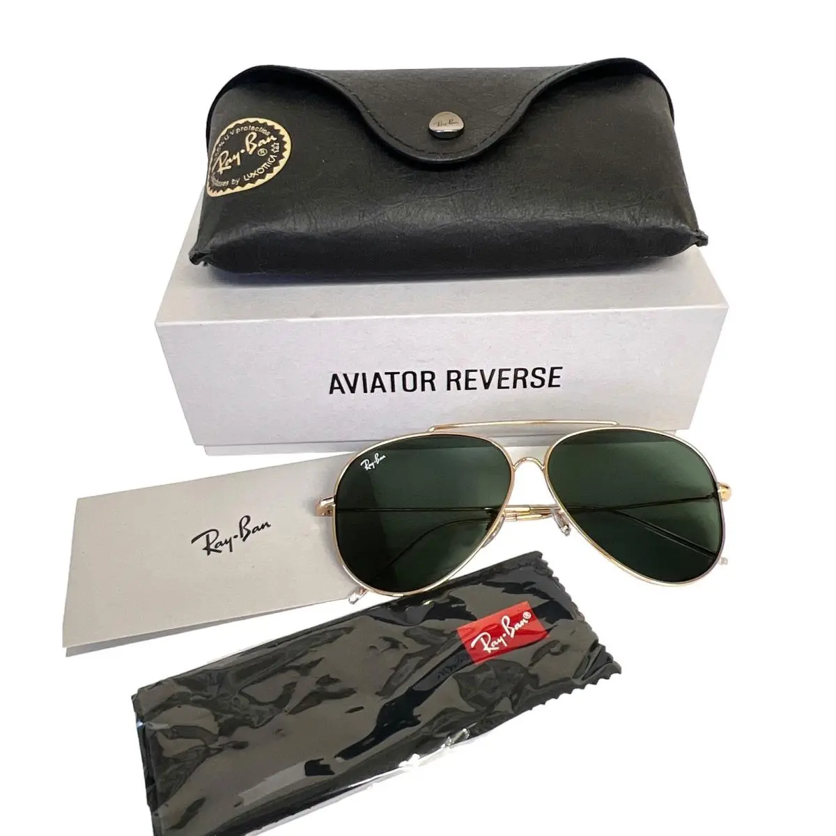 Ray-ban RB R01018 001/VR Aviator Reverse Sunglasses Gold Green 62mm W/case