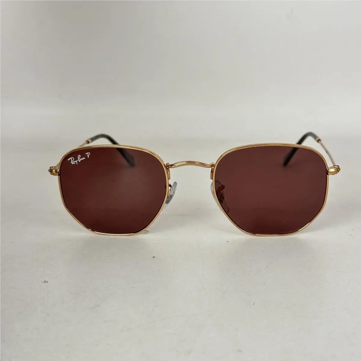 Ray Ban Unisex Hexagonal Flat Thin Metal Polarized Sunglasses RB3548N Rose Gold