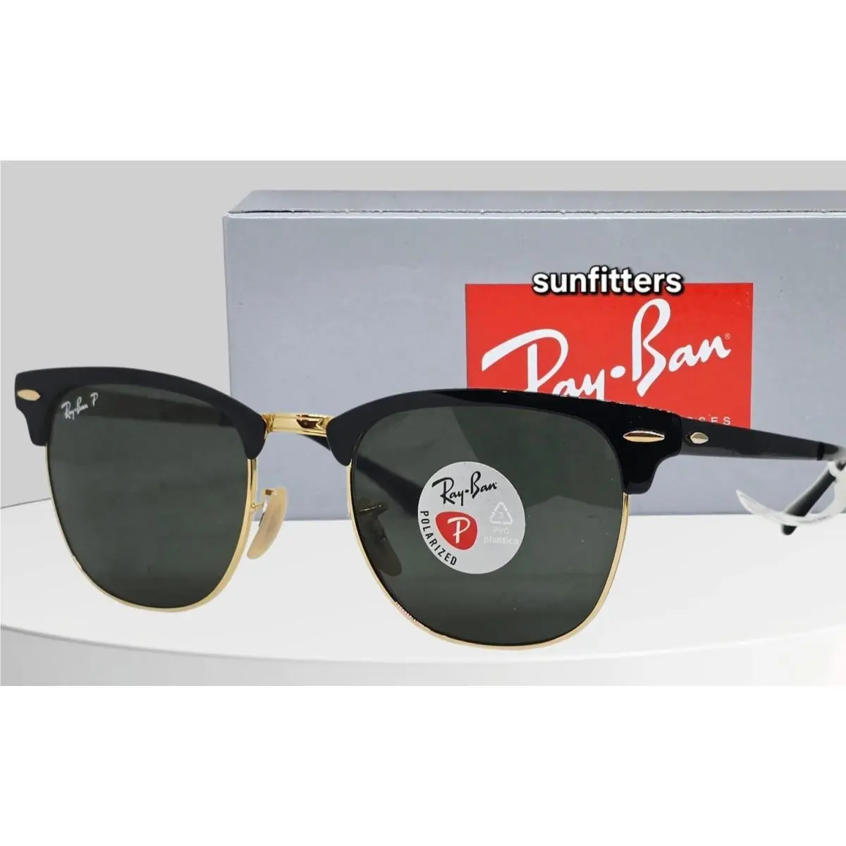 Ray Ban Clubmaster Metal Black Polarized Green RB3716 187/58 51 Sunglasses by Ray-Ban