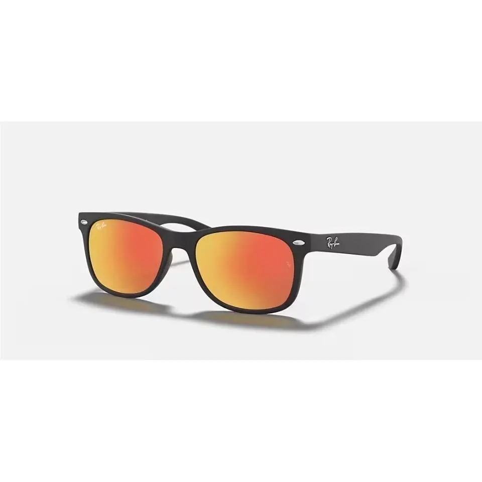 Ray-ban Wayfarer Kids Sunglasses Matte Black Brown Orange Mirror Lenses