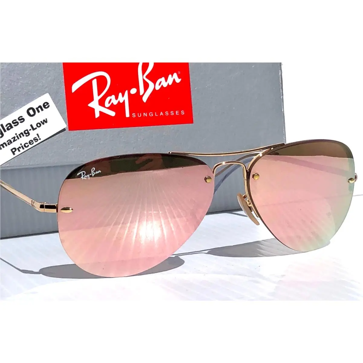 Ray Ban Arista Gold Frame Rose Gold Pink Mirror Lens Sunglass RB 3449 001/2Y