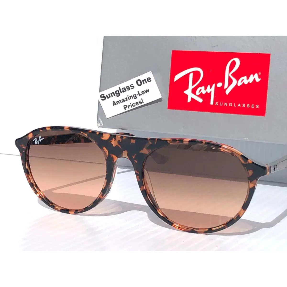 Ray Ban Havana Red Turtle Gradient Pink Black Lens Sunglass RB 2215F 1429/3B