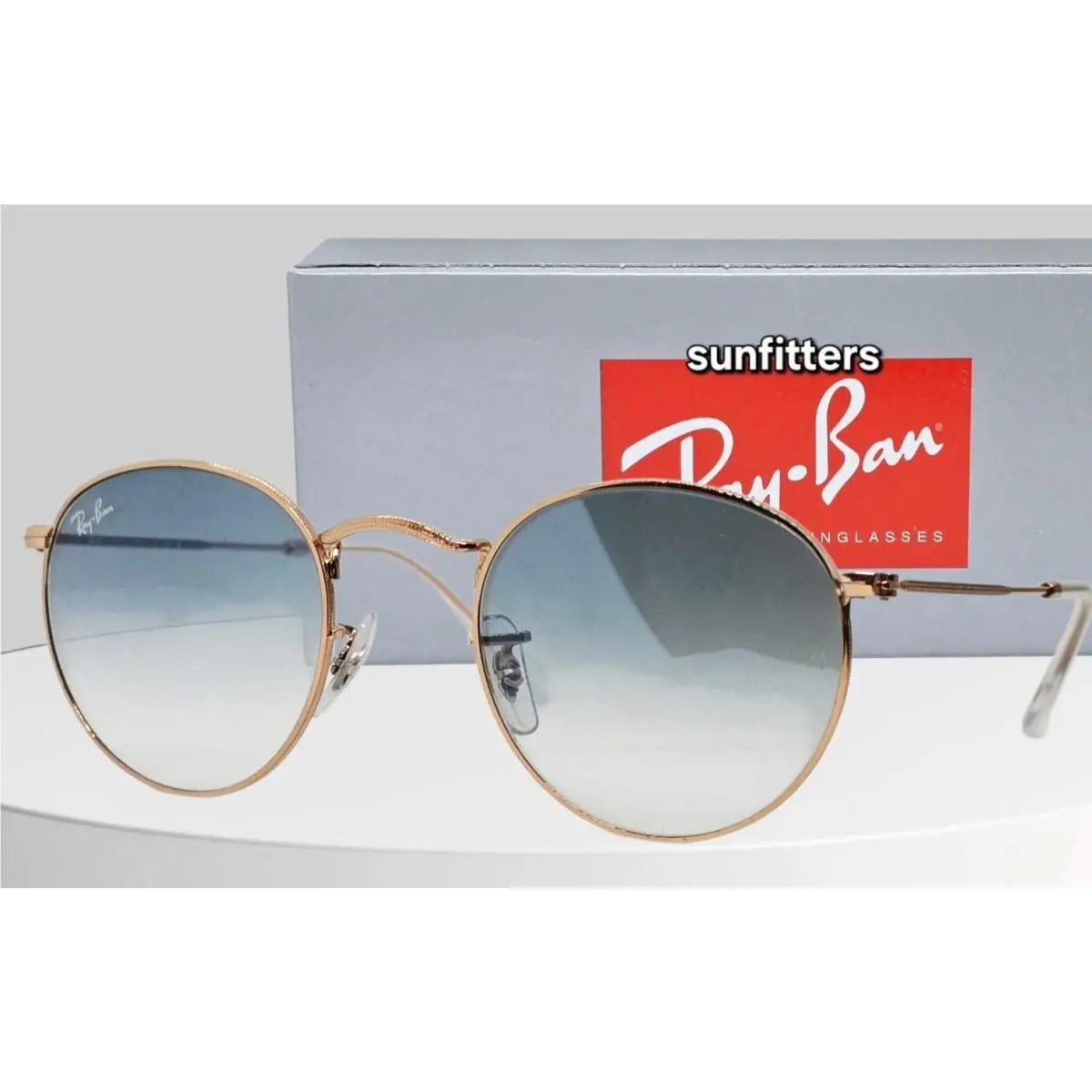 Ray Ban Round Metal Rose Gold/blue Gradient RB3447 92023F 47 Sunglasses S