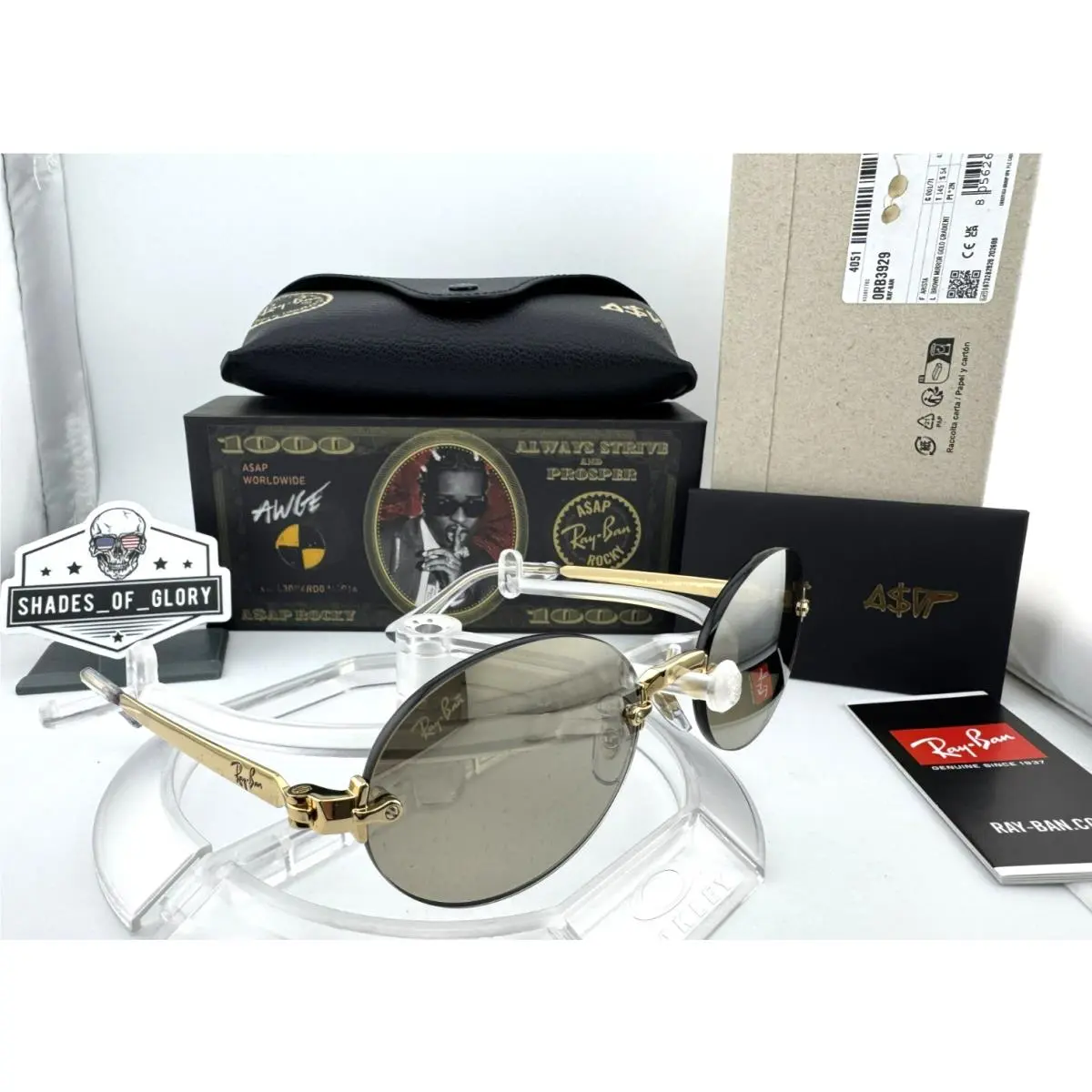 Ray-ban A$ap Rocky RB3929 001/71 Arista Brown Gold Mirror Gradient Sunglasses