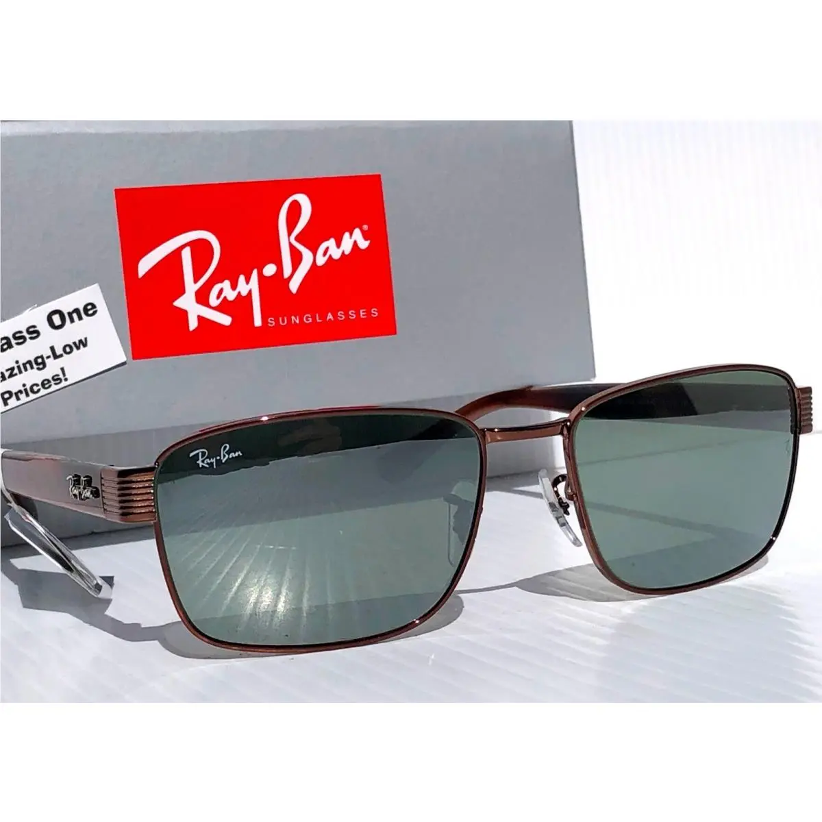 Ray Ban Shiny Copper Glass Green Mirror Lens Sunglass RB 3750 9259/40