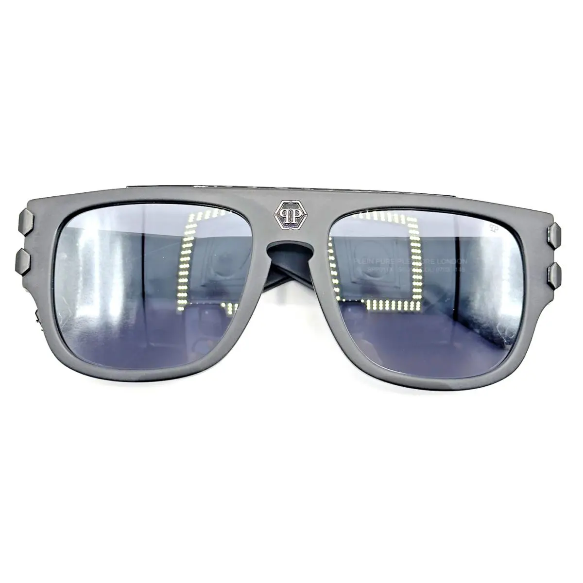 Philipp Plein Sunglasses SPP011X 0703 Black Square Full Rim Grey Lens 55-19-145