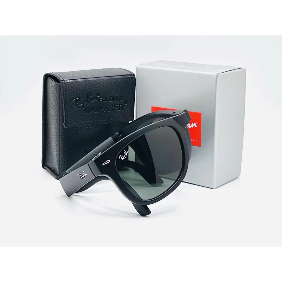 Ray-ban Wayfarer Folding 50mm Sunglasses - Matte Black Frame/ Green Lens RB4105