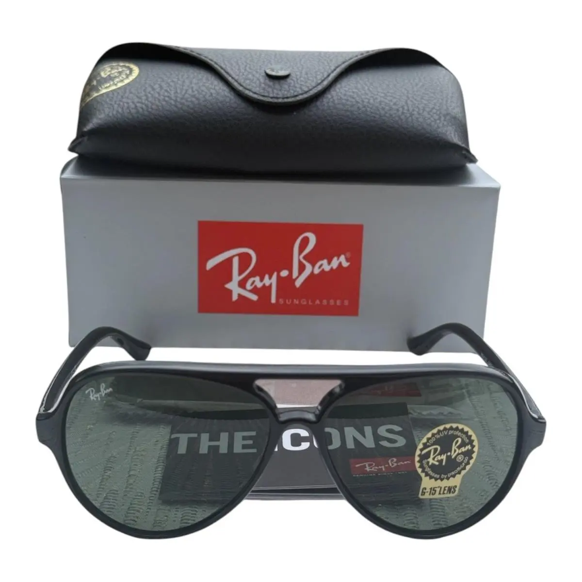 Ray-ban Cats 5000 RB4125 Sunglasses 601 59 Polished Black Green G-15 Aviator