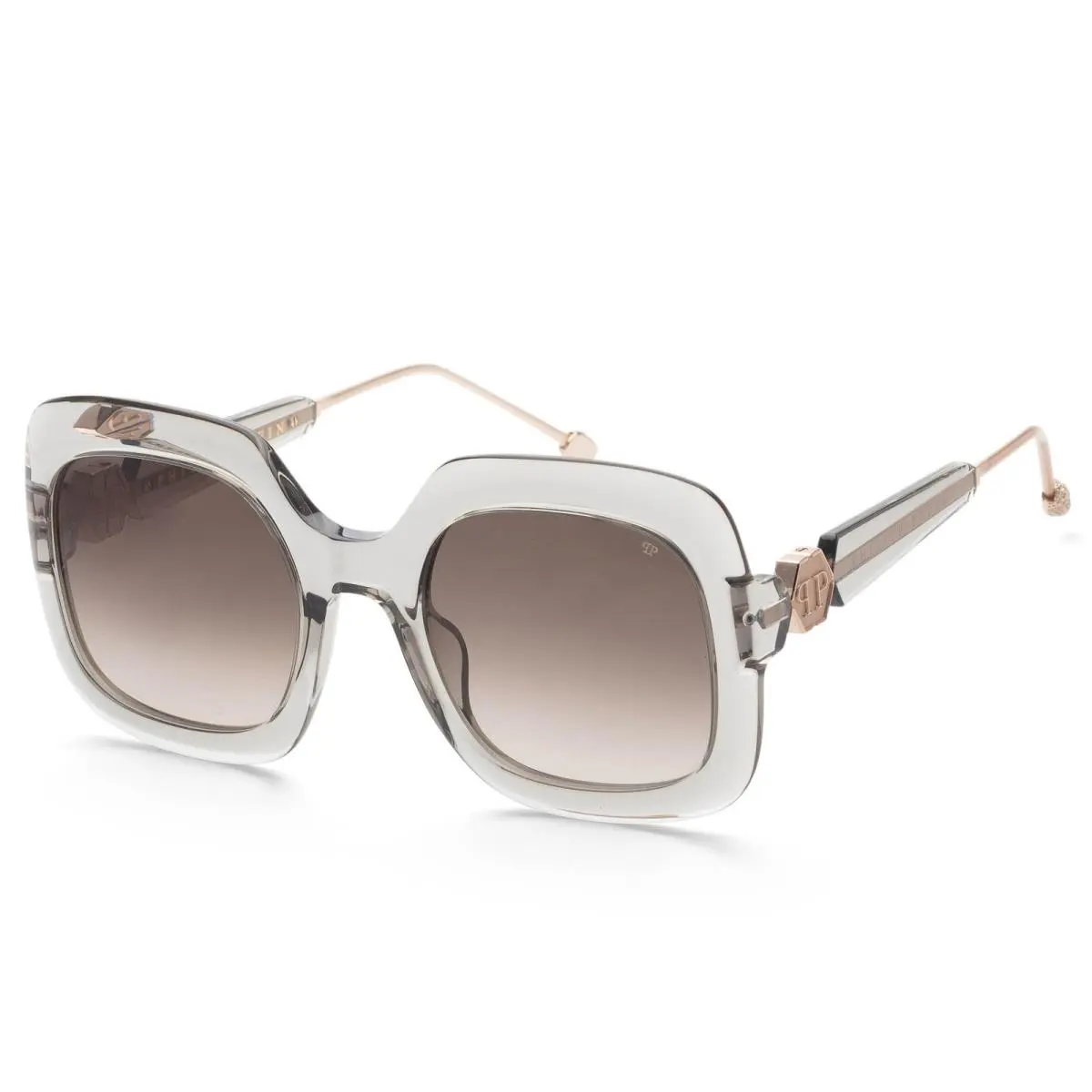 Women`s 55mm Shiny Grey Sunglasses SPP065S03GU by Philipp Plein