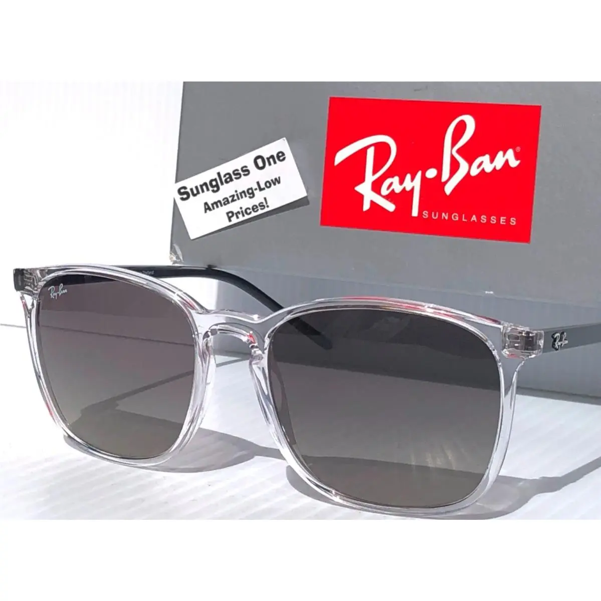 Ray Ban Transparent Clear Frame Gradient Grey Lens Sunglass RB 4387 6477/11