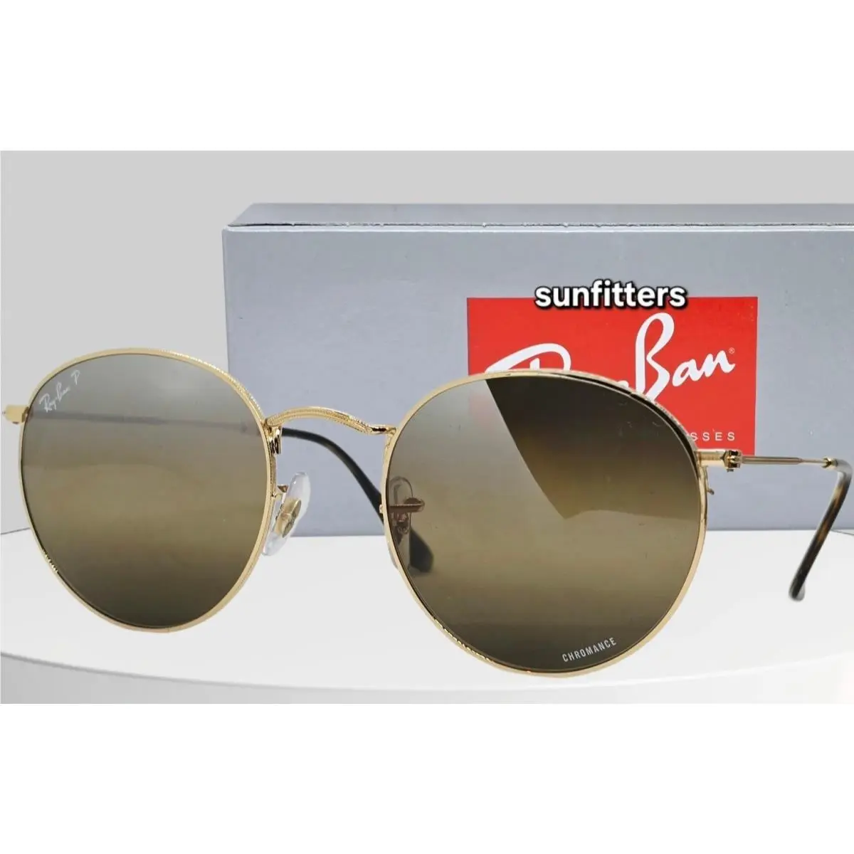 Ray Ban Round Metal Gold Polarized Brown Gradient RB3447 001/G5 53 Sunglasses