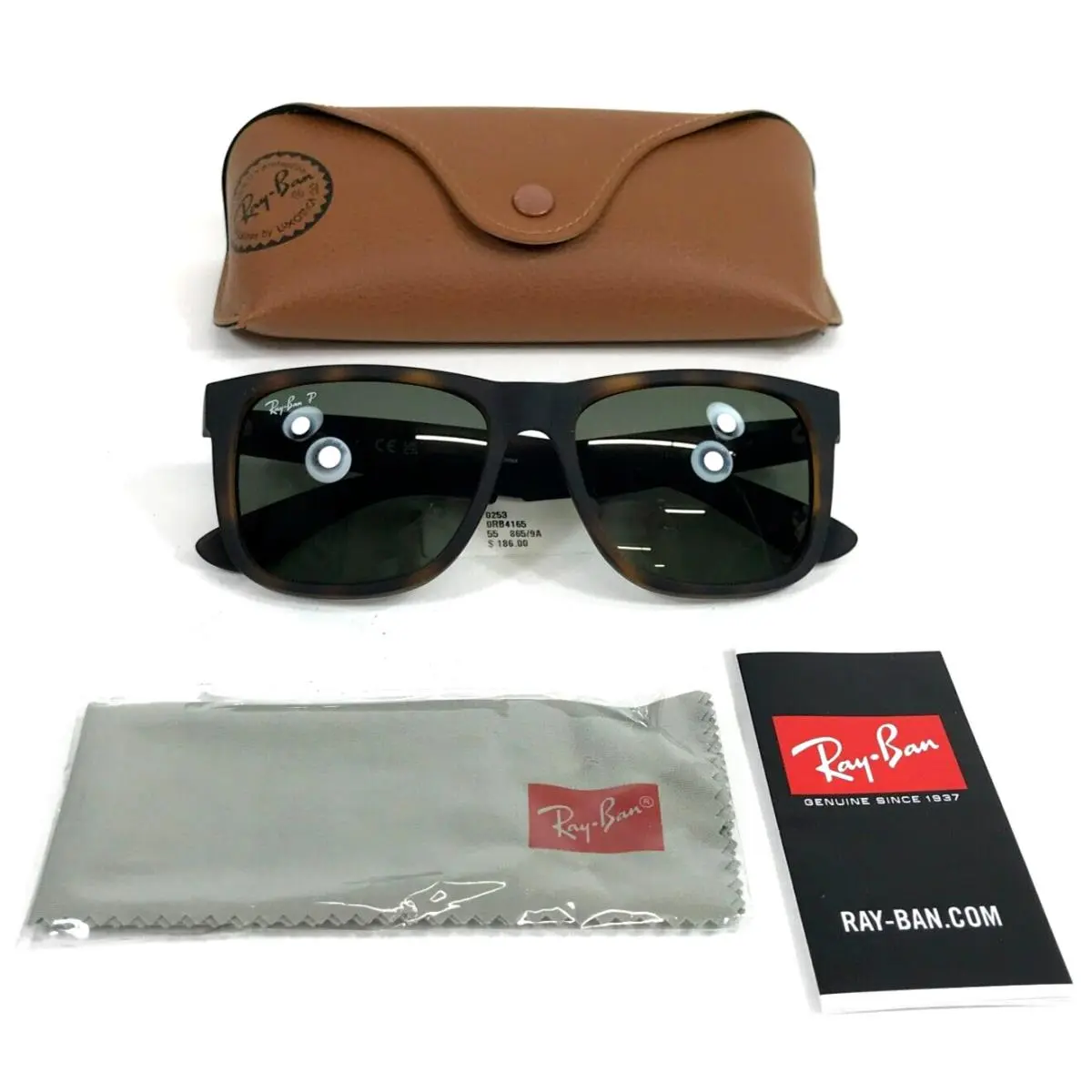 Ray-ban Sunglasses RB4165 Justin 865/9A Matte Tortoise Asian Fit Green Polarized by Ray-Ban