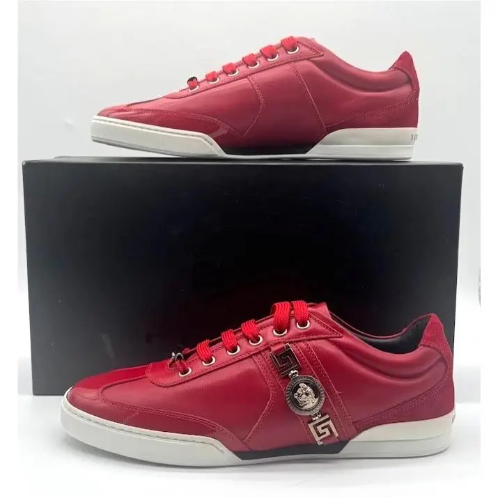 Versace Medusa Greca Red Leather Sneakers Mens US 6 EU 39 Made In Italy