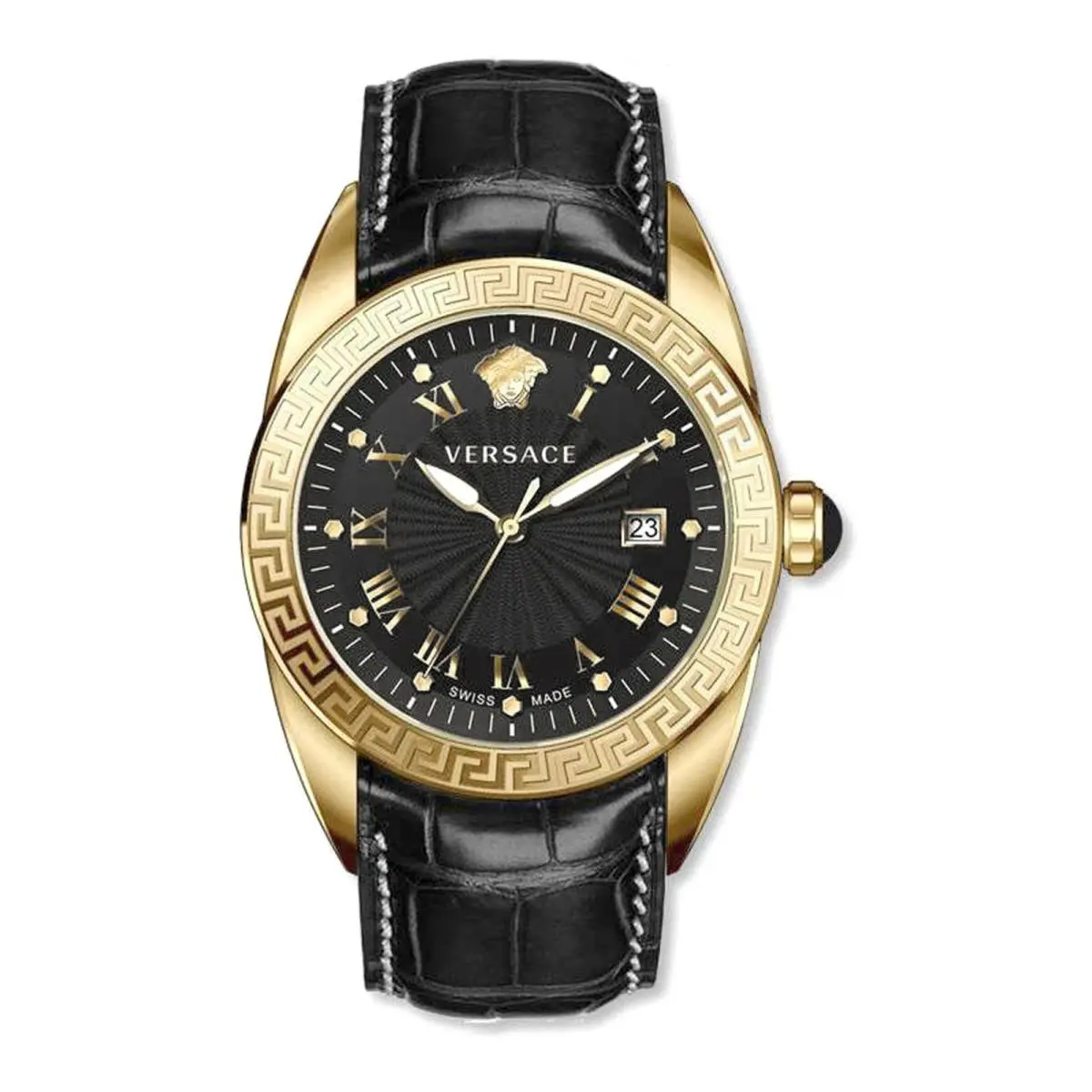 Versace Mens IP Yellow Gold 42mm Strap Fashion Watch