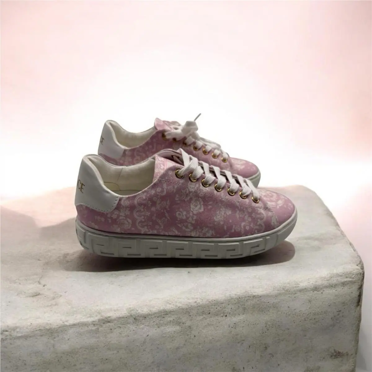Versace Barocco Jacquard Greca Low Top Sneaker Size 7.5 US