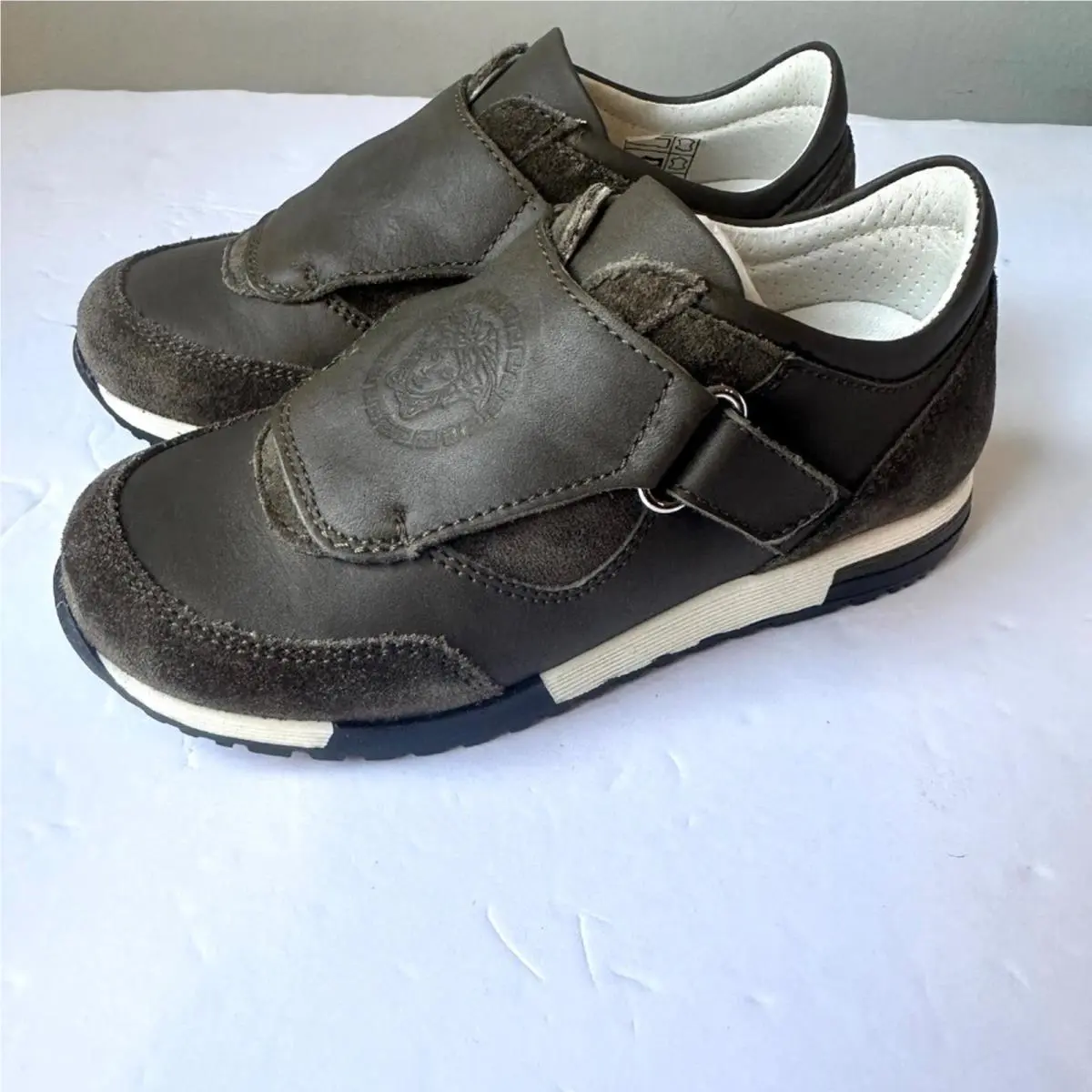 Versace Boys Sneakers Leather+suede Military Green Size EU 31 US 13 C