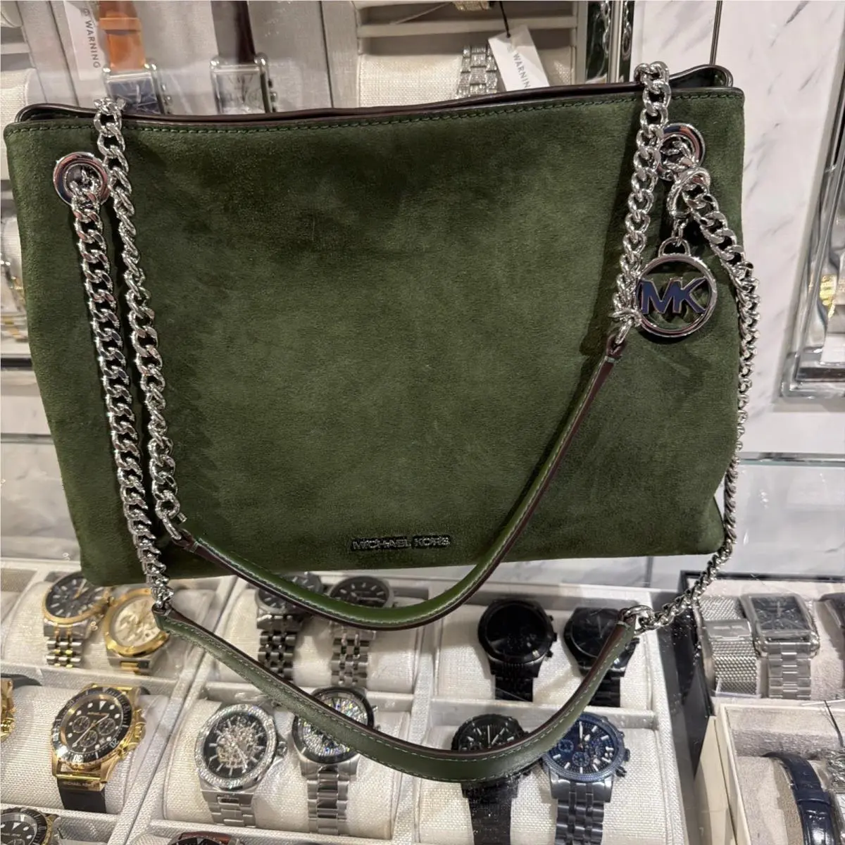 Christina Medium Triple Gusset Messenger Shoulder Bag Green by Michael Kors