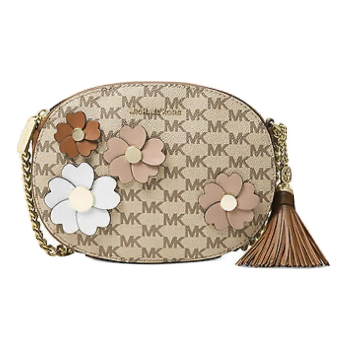 Flora Applique Ginny Messenger Bag Natural Beige Luggage by Michael Kors