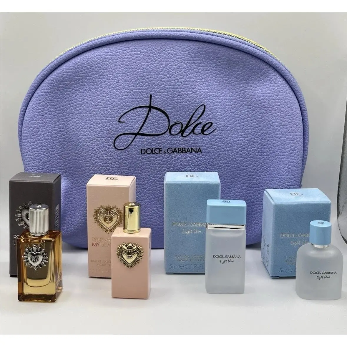 Dolce Gabbana Cosmetic Pouch Light Blue My Devotion Fragrance Minis 5pc Set