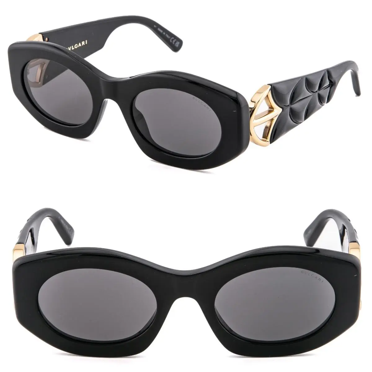 Bvlgari 40049 Calla BV40049I Black Gold Fan Matelasse Oval Sunglasses 01A