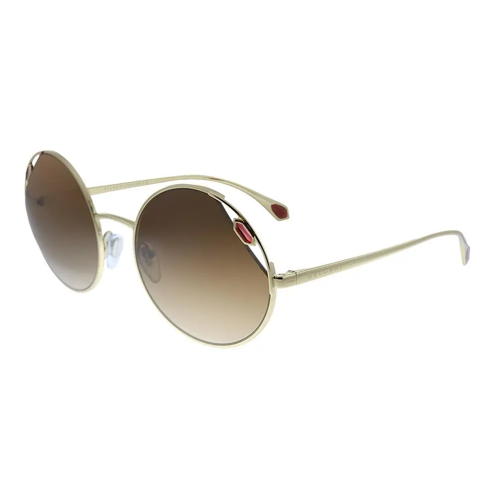 BV 6159 278/13 Pale Gold Metal Round Sunglasses Brown Gradient Lens by Bvlgari