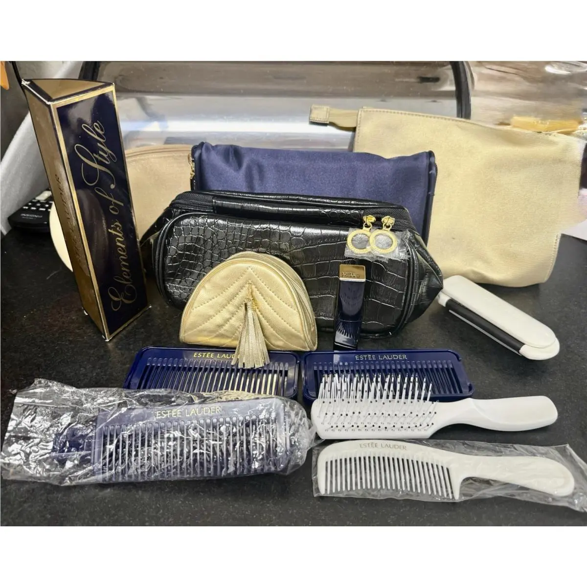 Vintage Estée Lauder Nos Beauty Lot Bags Brushes Combs Lipstick Flash