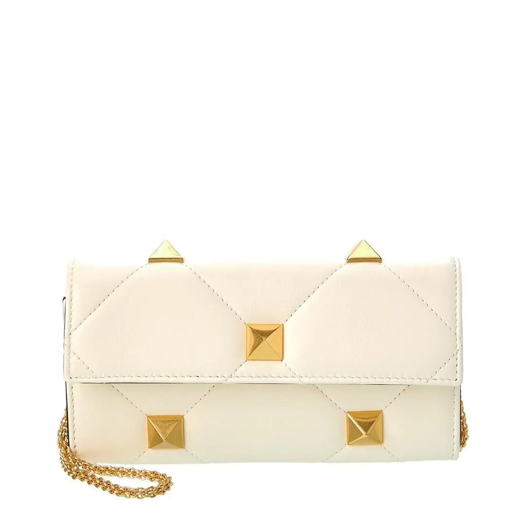 Roman Stud Leather Wallet On Chain Women`s White by Valentino