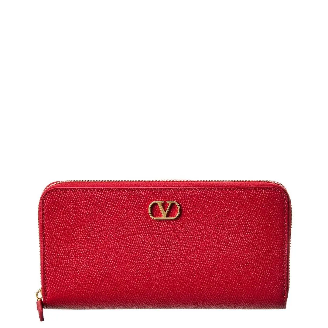Valentino Vlogo Signature Leather Zip Around Wallet Women`s Red
