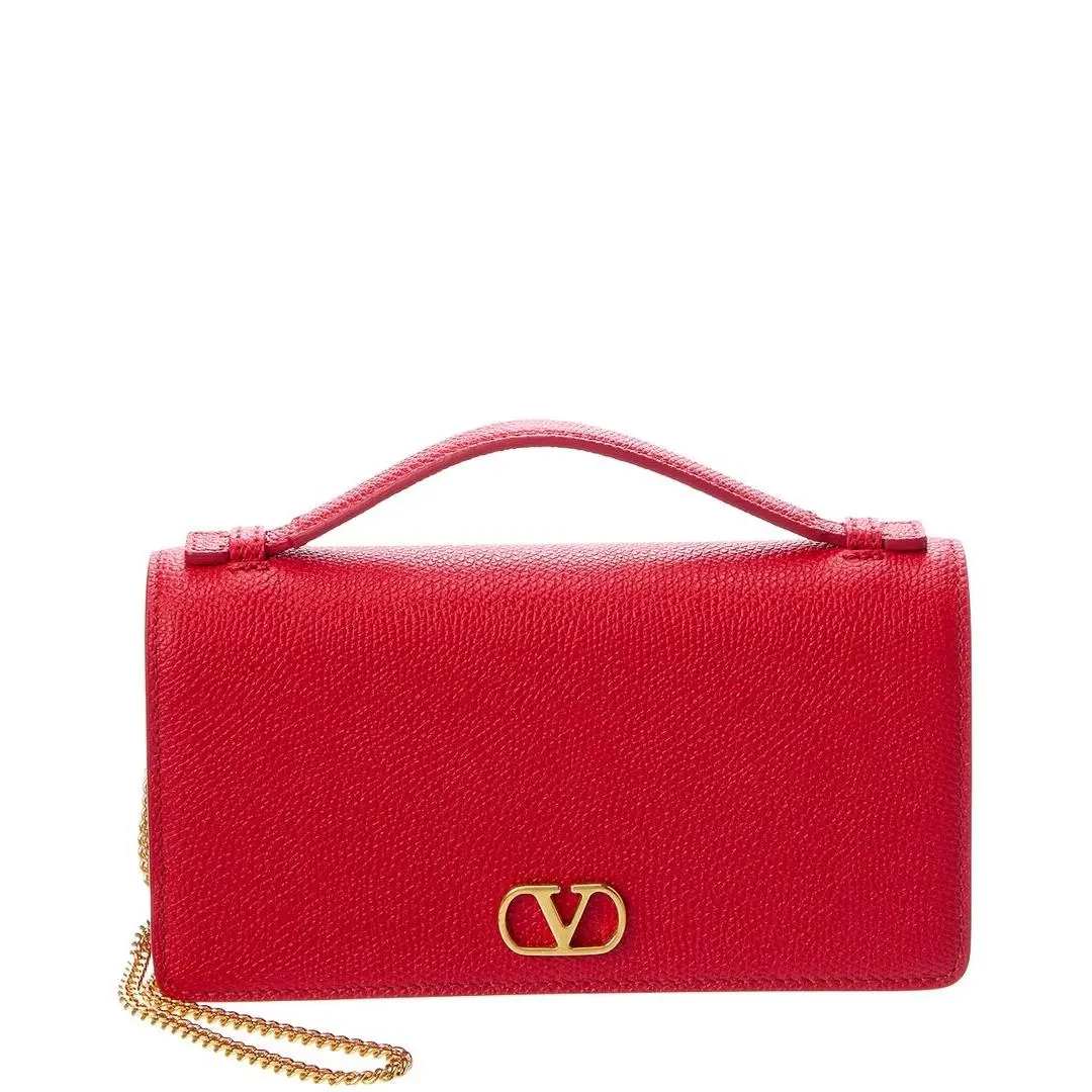 Vlogo Signature Leather Wallet On Chain Women`s Brown by Valentino