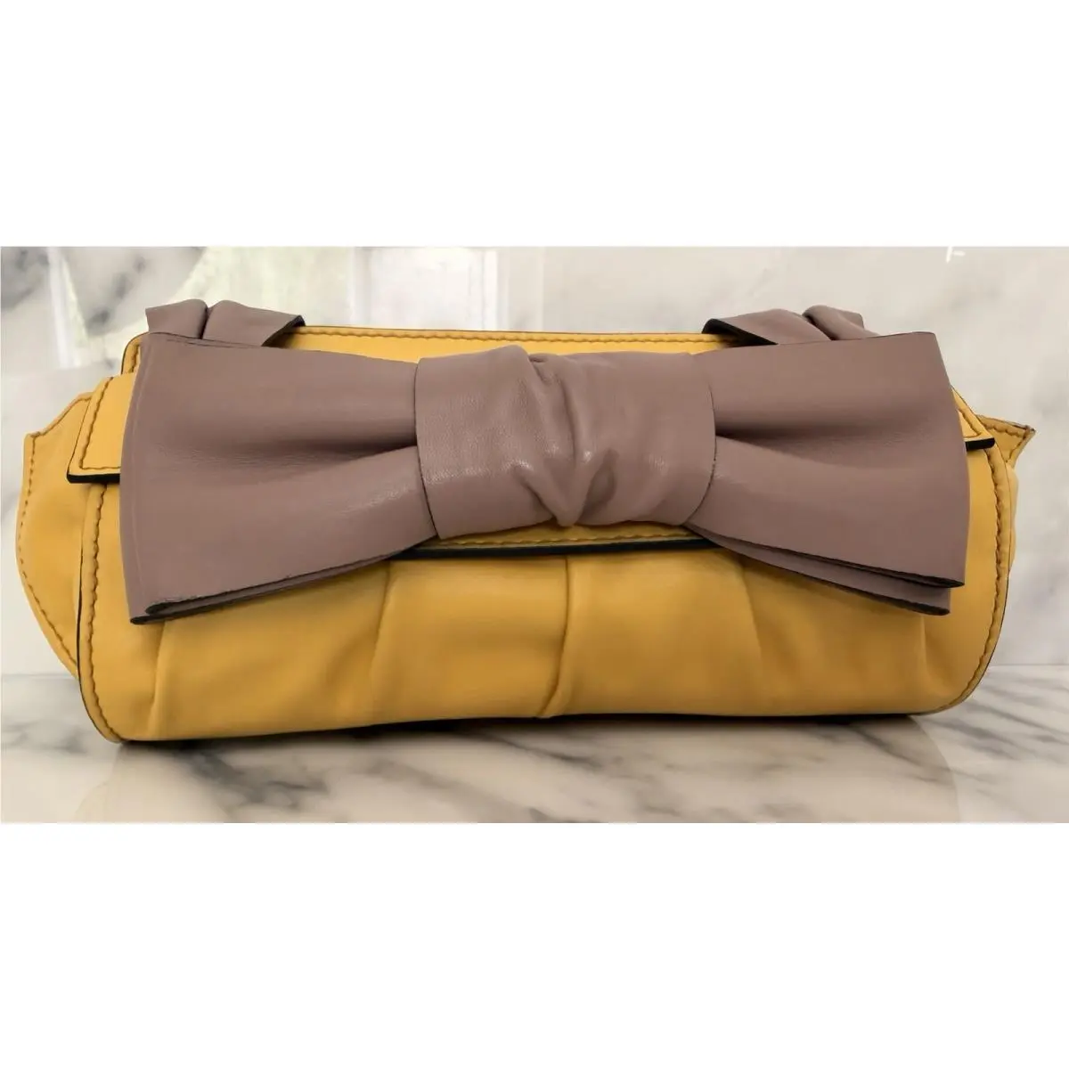 Garavani Yellow Leather Bow Handbag Clutch Taupe 145 by Valentino