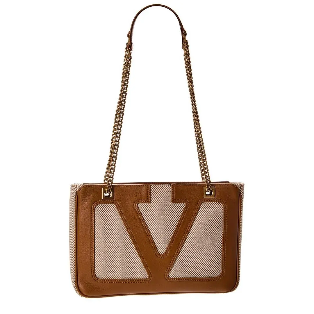 Viva Small Canvas Leather Tote Men`s Brown Ns by Valentino