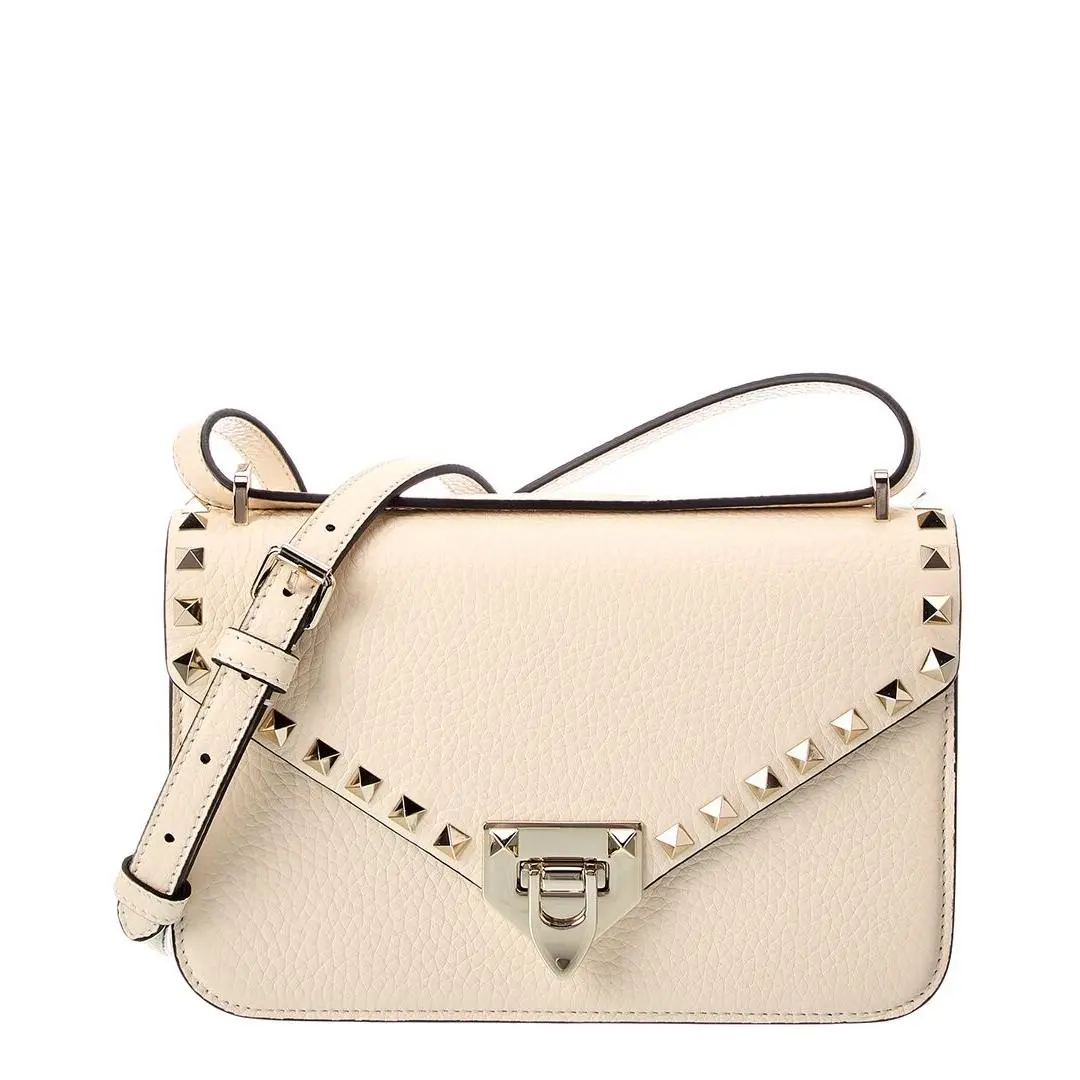 Rockstud Small Grainy Leather Shoulder Bag Women`s White by Valentino