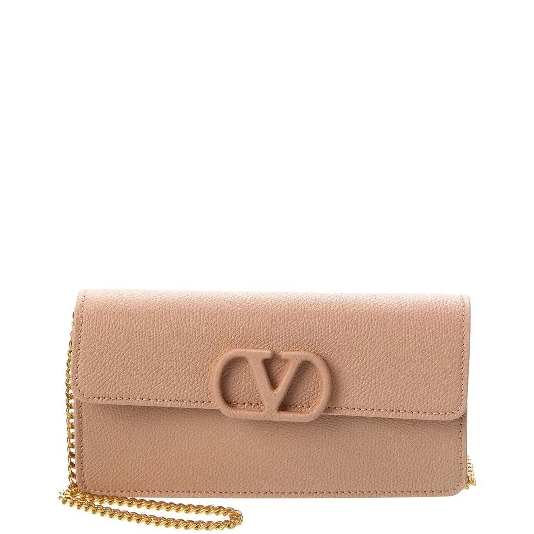 Vlogo Signature Leather Wallet On Chain Women`s Pink by Valentino
