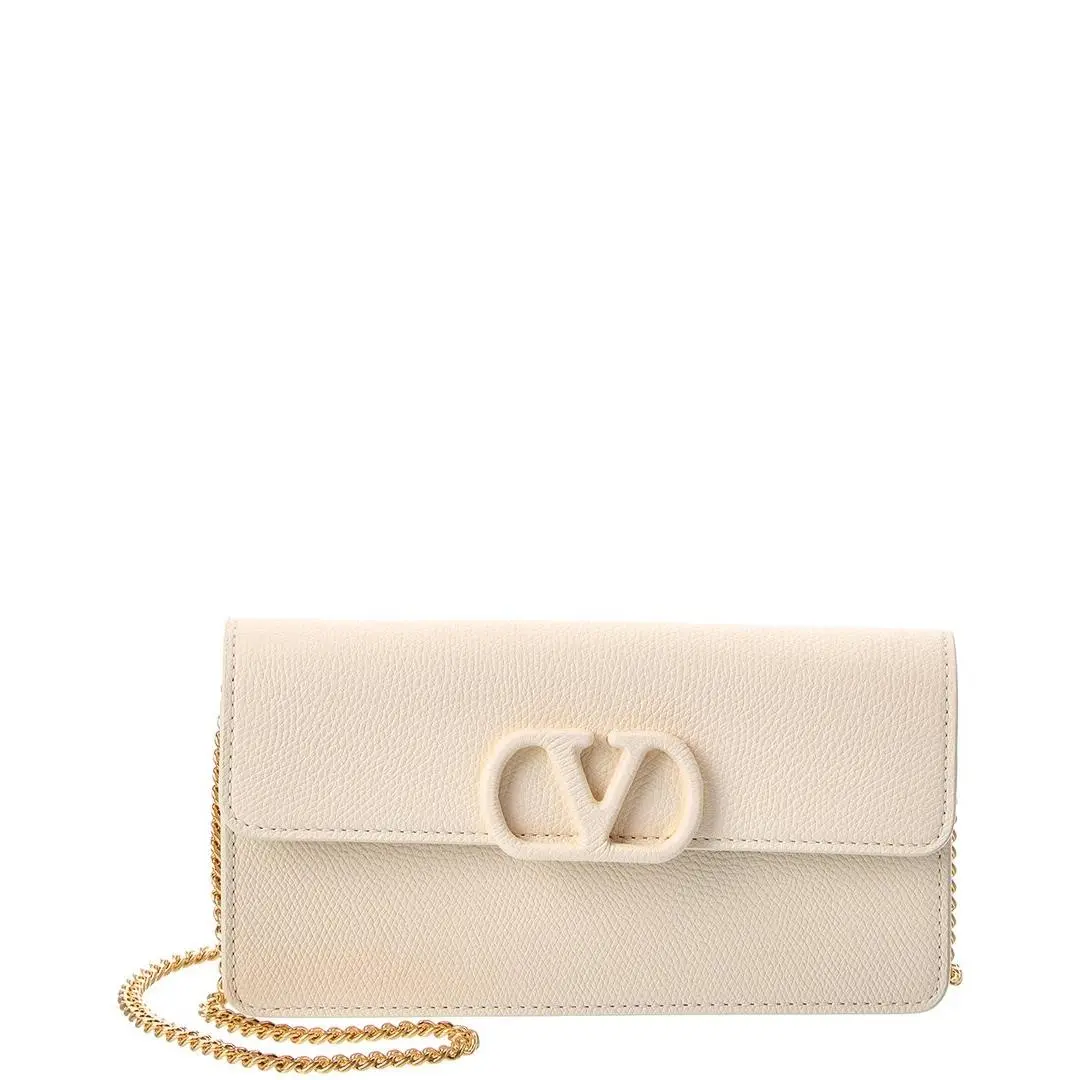Vlogo Signature Leather Wallet On Chain Women`s White by Valentino