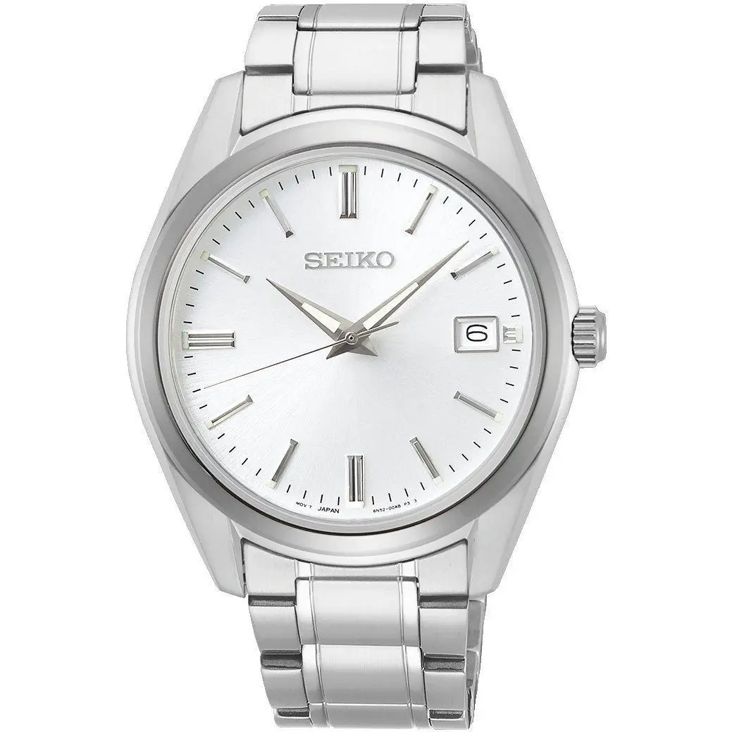 Essentials Quartz White Dial Stainless Steel Mens Watch SUR307P1 by Seiko