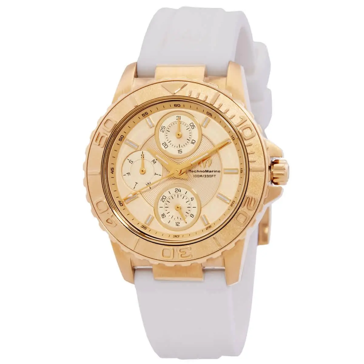 Technomarine Sea Quartz Gold Dial Ladies Watch TM-725017 - Dial: Gold-tone, Band: White, Bezel: Gold-tone