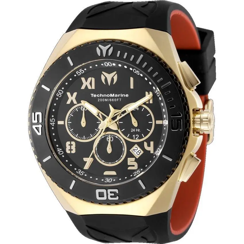 Technomarine Ocean Manta Men`s 48mm Black Dial Gold Sport Chrono Watch TM-215066 by TechnoMarine