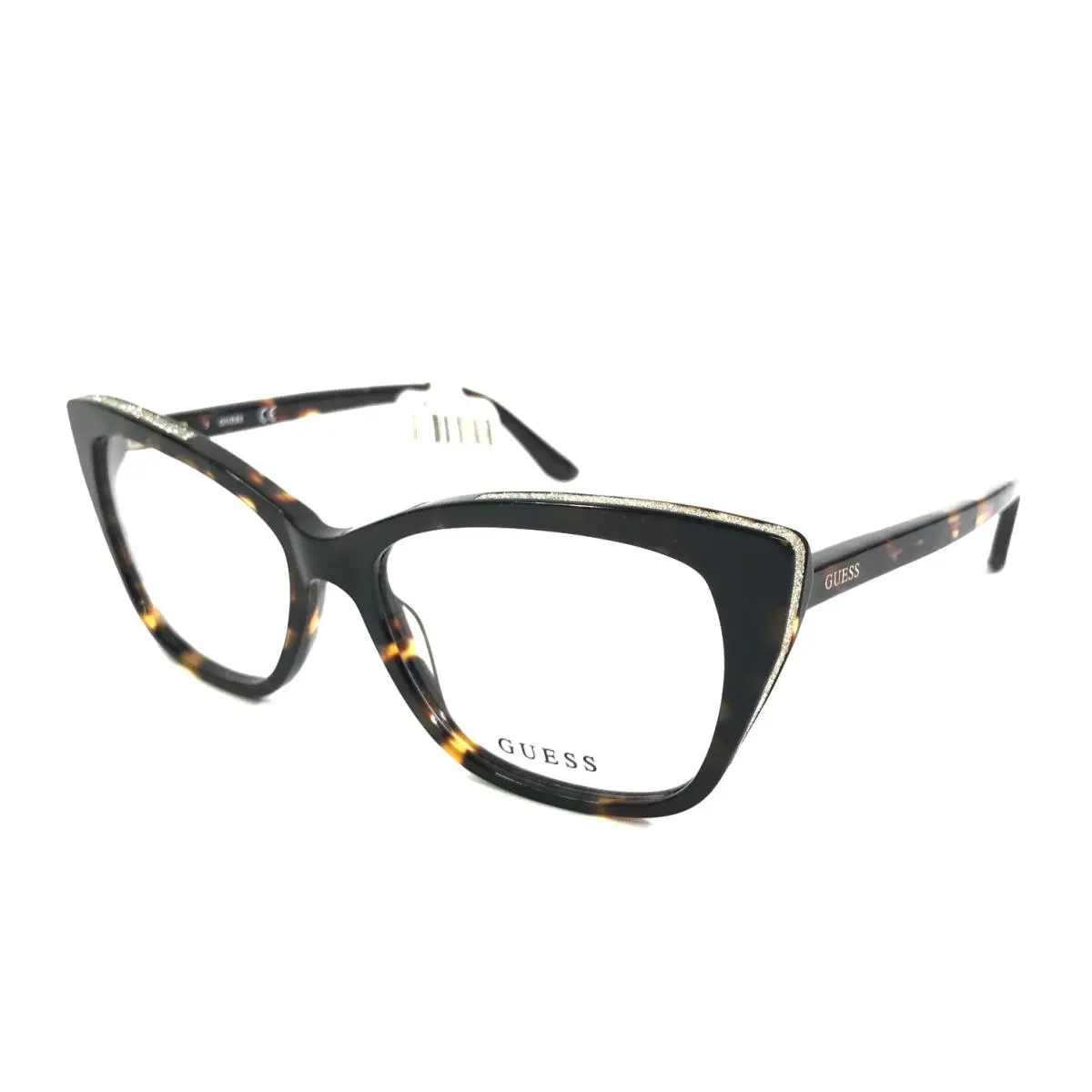 Eyeglasses Frames GU2852 052 Dark Havana Silver Cat Eye Sparkly 55-16-140 by Guess