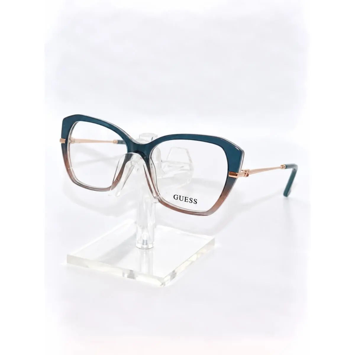 Guess GU50183 092 Woman`s Eyeglasses Teal Blue Cat Eye Rose Gold 54-15-135